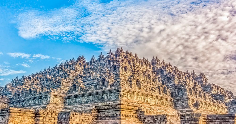 Java, Indonesia. Panorama view of Borobudur Temple, the largest Buddhist Temple in the world.